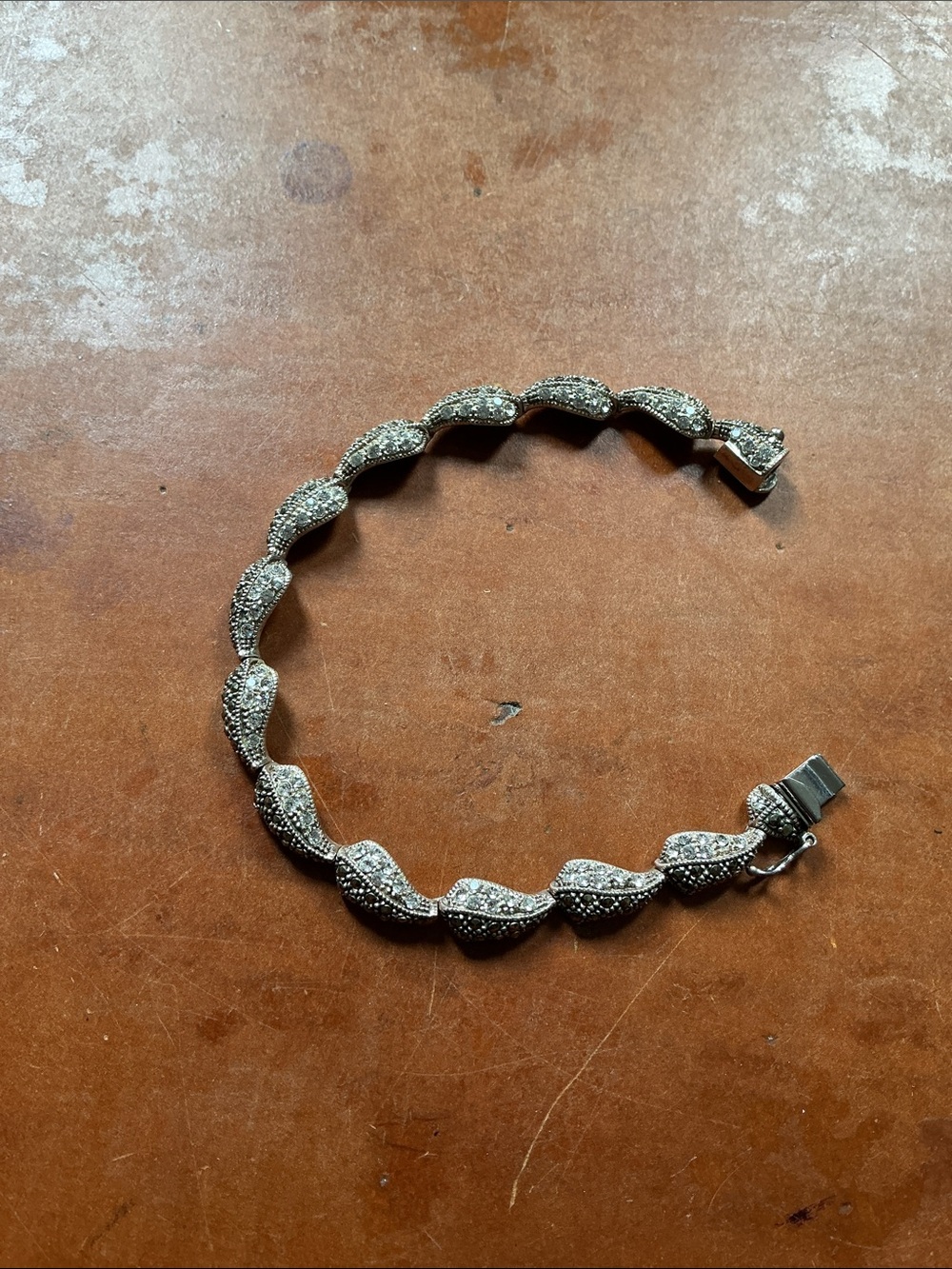 Judith Jack Sterling Silver Crystal and Marcasite Leaf Link Bracelet